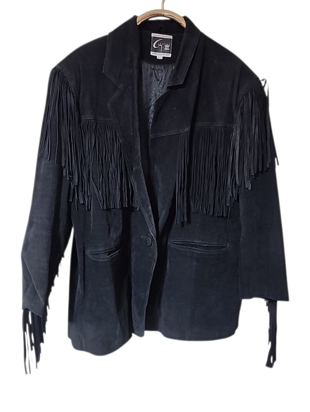 Vintage G-III Global Identity Black Suede Leather Fringe Jacket Size 18/20 - Picture 4 of 10
